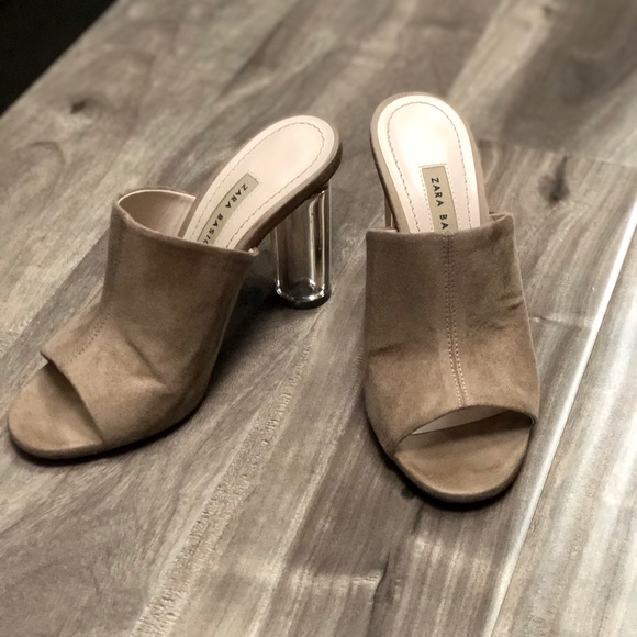 ZARA Suede slip on sandals with methacrylate heels - Picture 1 of 7